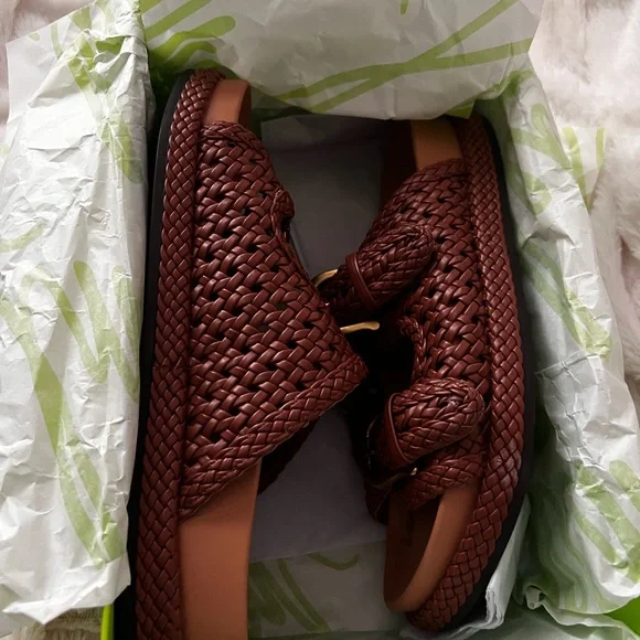 Sam Edelman, Reid, Cognac Woven Double Buckle Platform Sandals - Picture 6 of 9